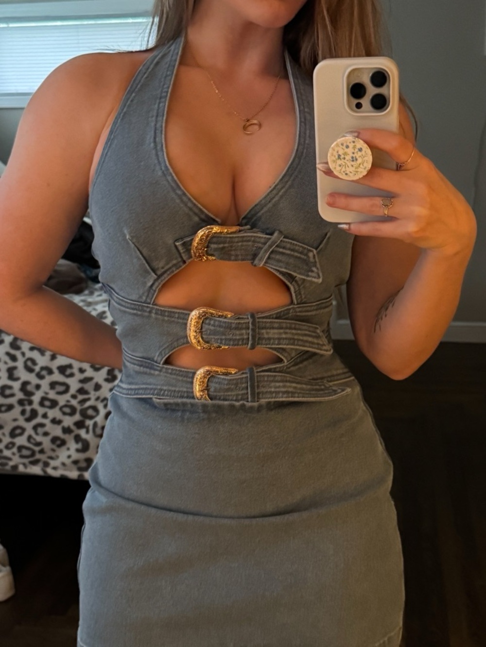 Commense Blue Denim Buckle Mini Dress - Picture 3 of 9